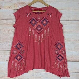 Johnny Was Size Medium M Boho Embroidered Tunic Top Corral Boxy Oversized